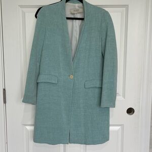 ZARA Linen Cotton Lightweight Overcoat BLUE womens medium size xs